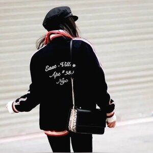 Zara TRF East-Village Nyc Embroidered Bomber Varsity Jacket
